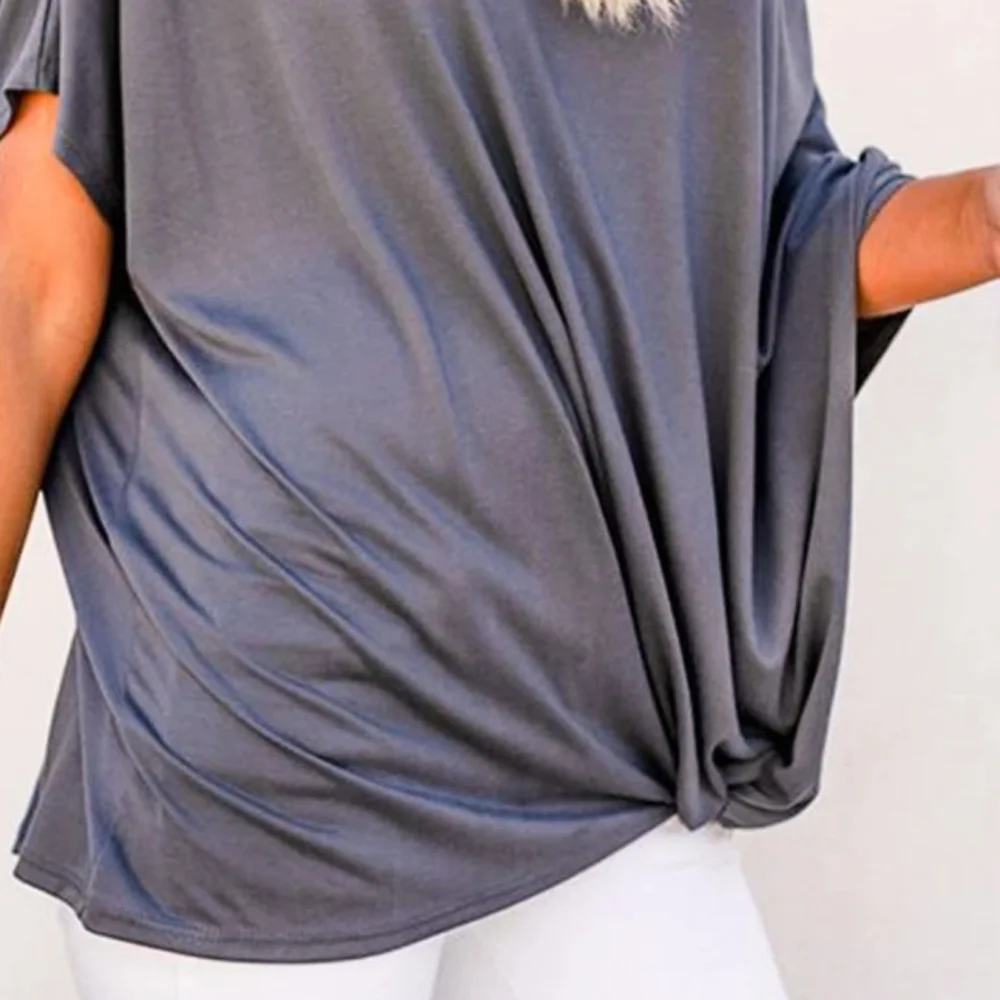 1 left! New Slouchy Off Shoulder Short Sleeve Tie Knot Blouse Top Shirt - Picture 6 of 9